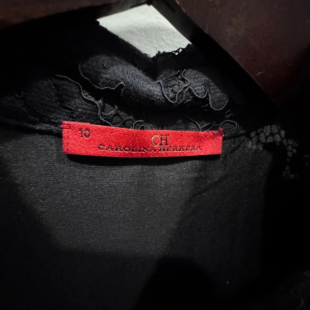 CH Carolina Herrera Floral Lace Peter Pan Collar Dress Women 10 Black Luxury - Picture 12 of 16